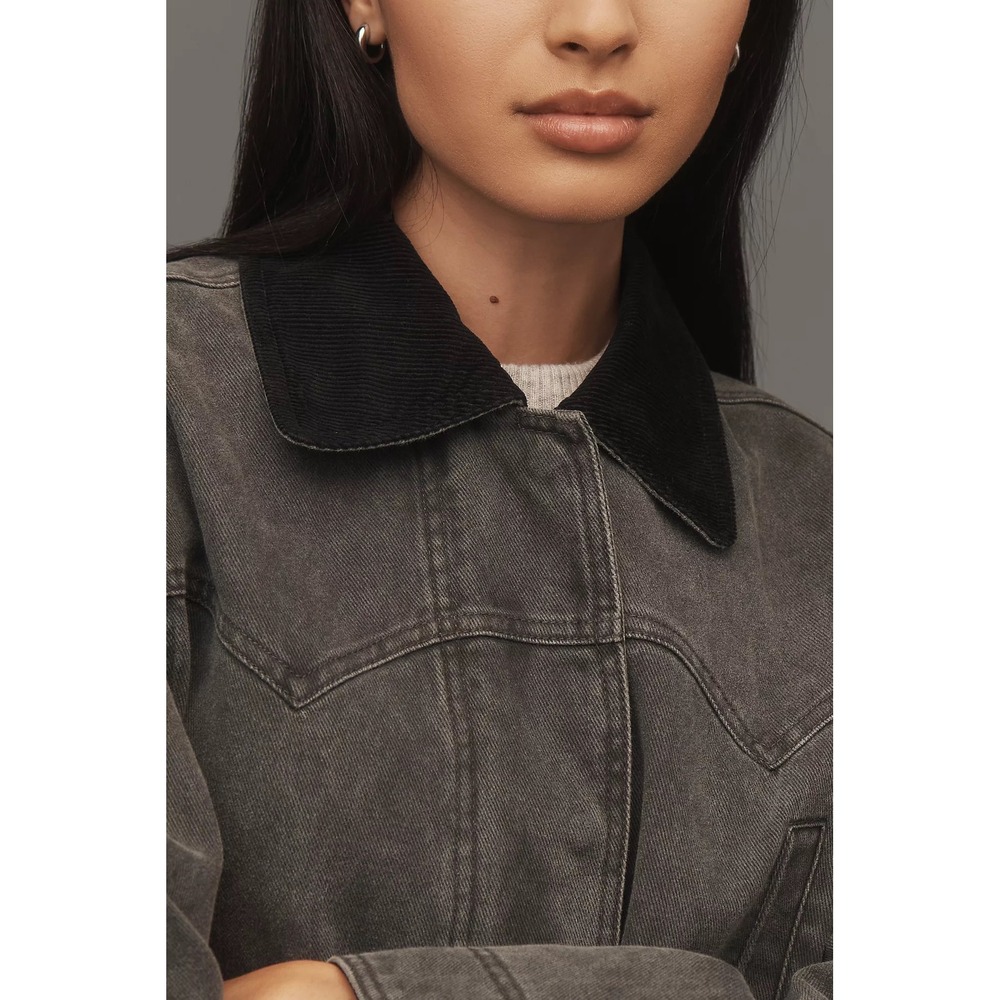 NWT Anthropologie PILCRO Western Barn Jacket Oversized Charcoal Denim Sz XS $178 - Picture 3 of 10